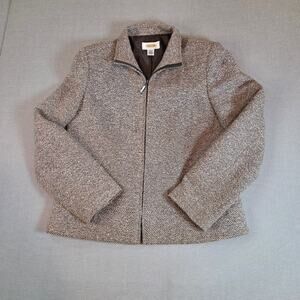 Vintage 90s Talbots Wool Silk Linen Tweed Jacket Brown Zip Front Women’s 6